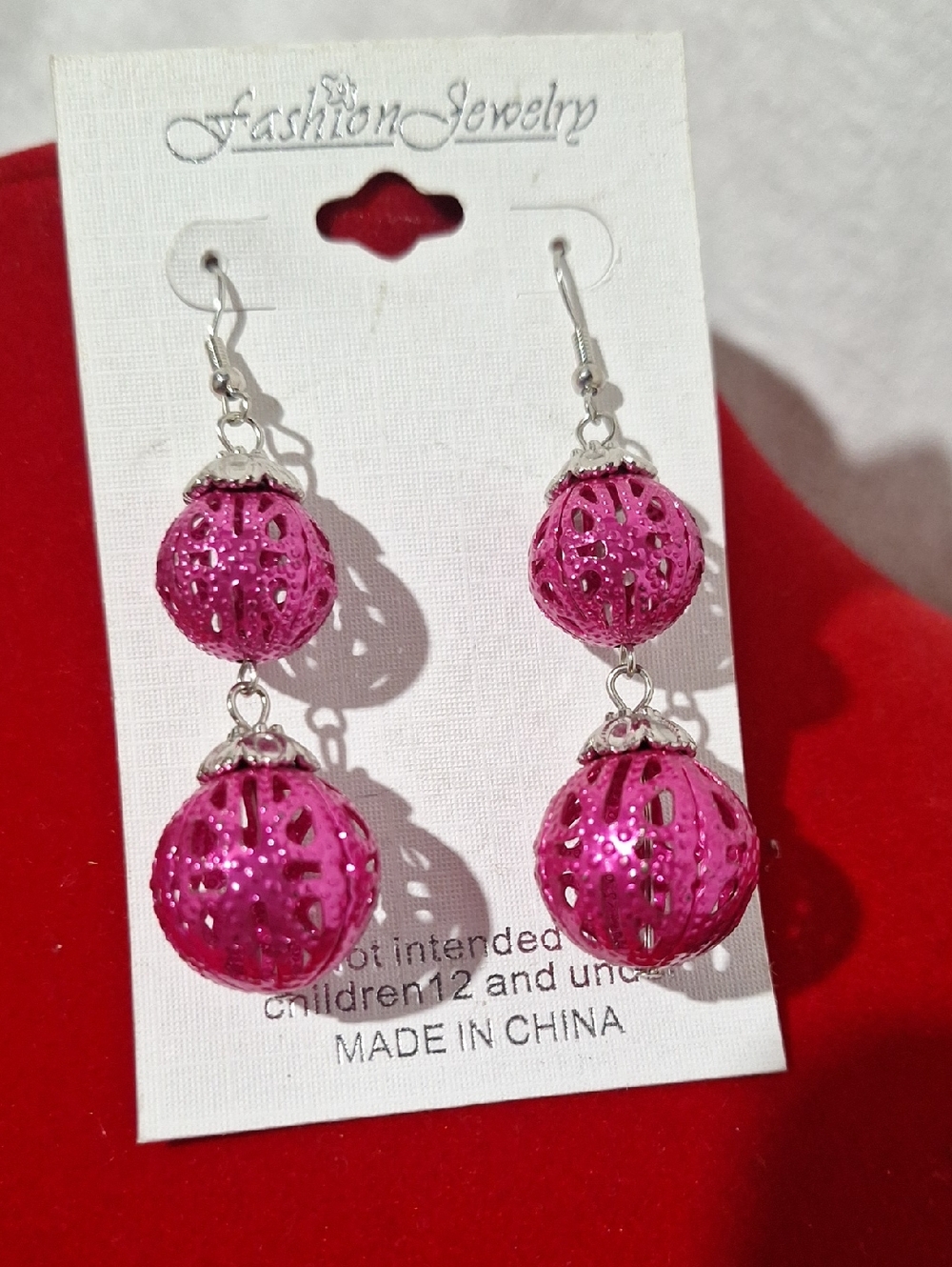 Fashion Jewelry Pink Double Drop Filigree Earrings